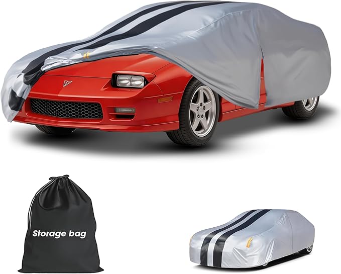 Multi-Layer Car Cover Custom Fit for Pontiac Firebird(1992-2002), 100% Waterproof All Weather for Automobiles, Gift with Towel, Heavy Duty Car Covers for Rain Sun UV Protection with Door Zipper