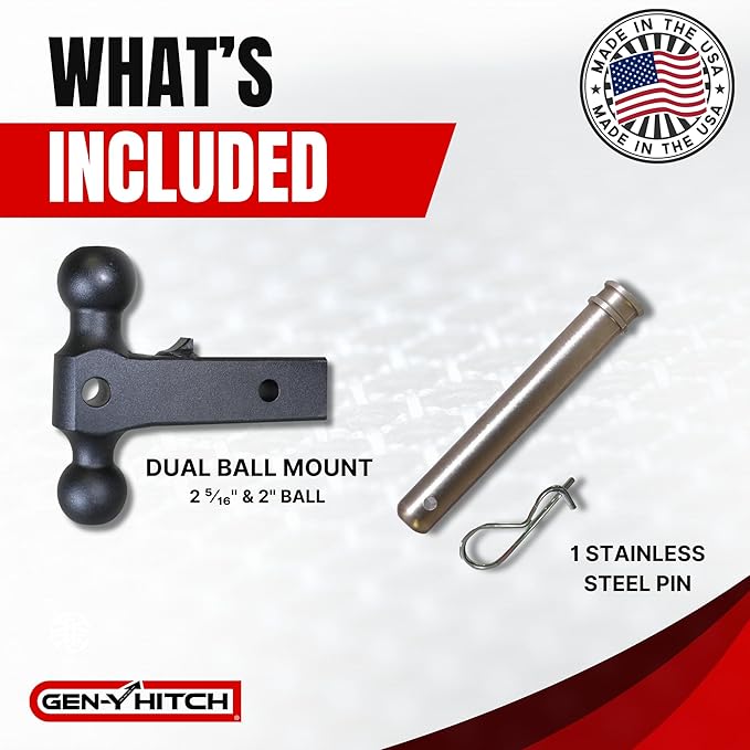 GEN-Y Hitch Tow Hitch for 2.5" Receiver - 6" Drop/Rise with 3 Adjustable Positions, Includes Dual Ball Mount and Locking Pin, 21,000 lbs Towing Capacity, 3,000 lbs Tongue Weight, Silver