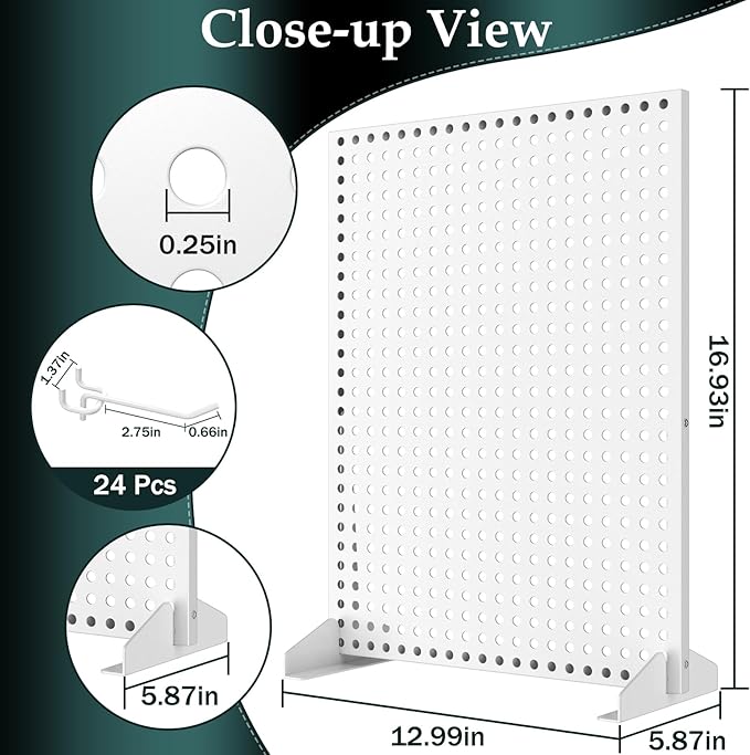 Peg Board Display Stand for Vendors Jewelry Ornament Display 2Pcs 13" × 17" Metal Standing Pegboard with 24 Hooks Display Rack Organizer for Vendors Craft Shows & Retail Store