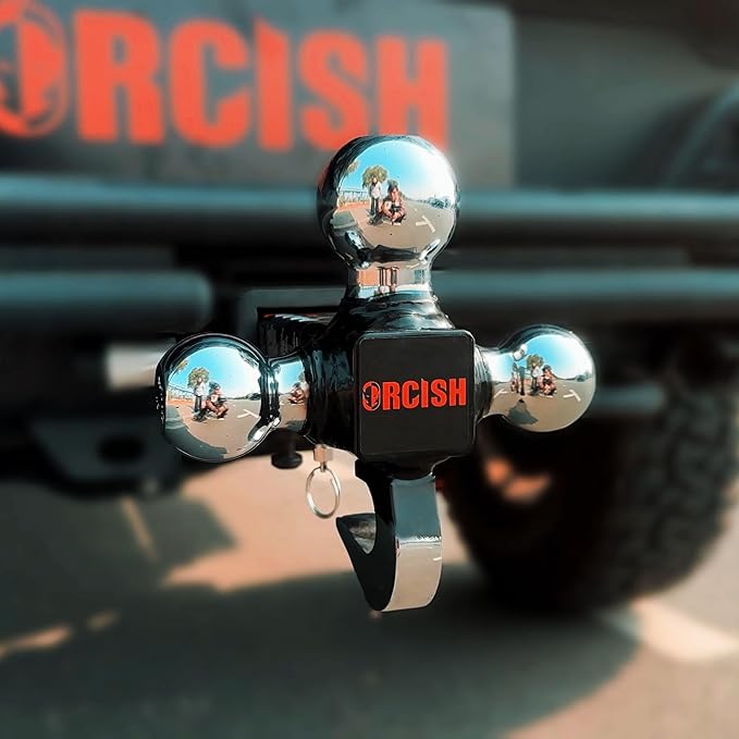 ORCISH 360° Swivel Trailer Hitch, Tri-Ball Mount with Heavy Duty Hook & Anti-Theft Lock, Chrome-Plated Trailer Ball Size 1-7/8", 2" and 2-5/16", Fit 2 Inch Hitch Receiver, Rotating Tow Hitch