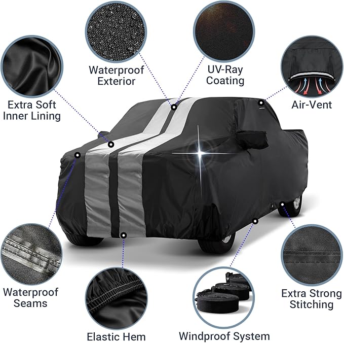 iCarCover Premium Truck Cover for 2006-2026 Honda Ridgeline Crew Cab, 5.3 ft. Short Bed Heavy Duty Waterproof All Weather Automobiles Custom Fit Exterior UV Snow Rain Protection (Stripe - Black/Gray)