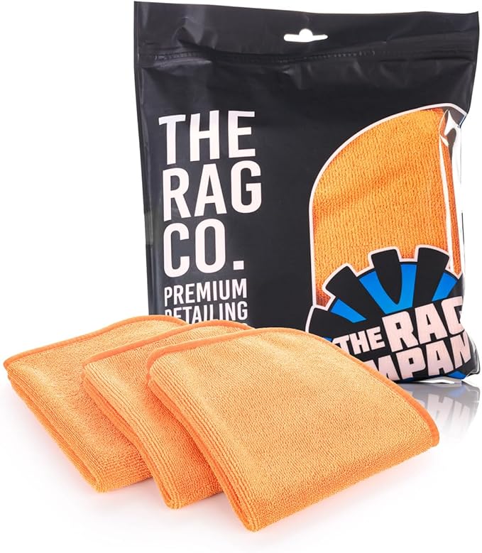 The Rag Company - Premium FTW Microfiber Cleaning Towels for Glass, Windows, Mirrors, Polished Surfaces - Streak-Free, Scratchless, 16" x16”, Orange, 3-Pack