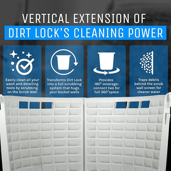 DETAIL GUARDZ Dirt Lock Scrub Wall 180/360 – Washboard Attachment Dirt Lock - Bucket Filter – Vertical Cleaning Tool for Brushes, Mitts (White)
