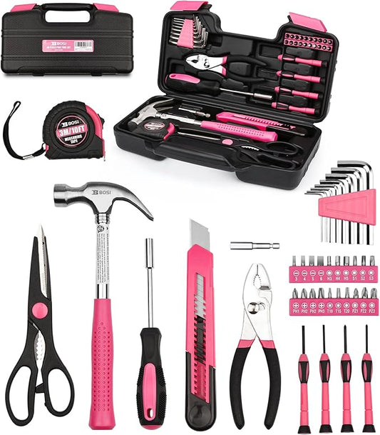 40-Piece Pink Tool Set for Girls, Ladies and Women, General Household 40 PCS Hand Tool Kit with Plastic Toolbox, Essential Tools for Home, Garage, Office and College Dormitory Use