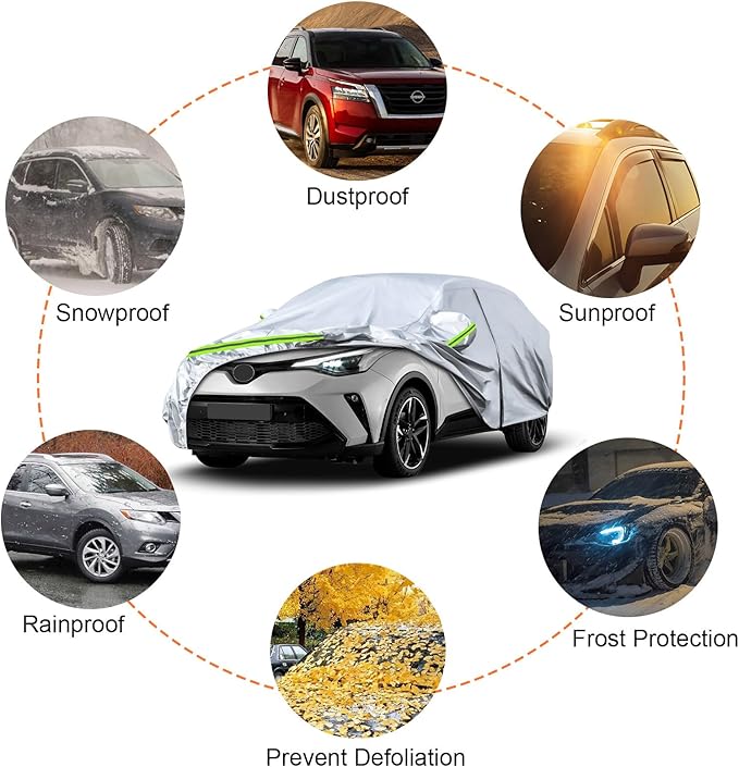 Waterproof Car Covers Replace for 2018-2024 Toyota C-HR, 6 Layers Silver All Weather Car Cover with Zipper Door & Windproof Bands for Snow Rain Dust Hail Protection