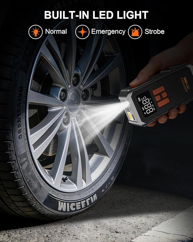 160PSI Tire Inflator Portable Air Compressor - Cordless Air Pump for Car Tires with 10000mAh Battery, 4+N Smart Modes, Digital Pressure Gauge, LED Light & Carrying Case - for Car, Moto, Bike, Balls