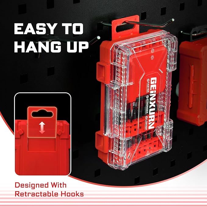 Geinxurn 65Pieces Impact Screwdriver Bits Set, Magnetic S2 Steel Phillips/Slotted/Square/Torx Insert Power Bits Tips, Impact Bit Holder with Red Storage Box Case
