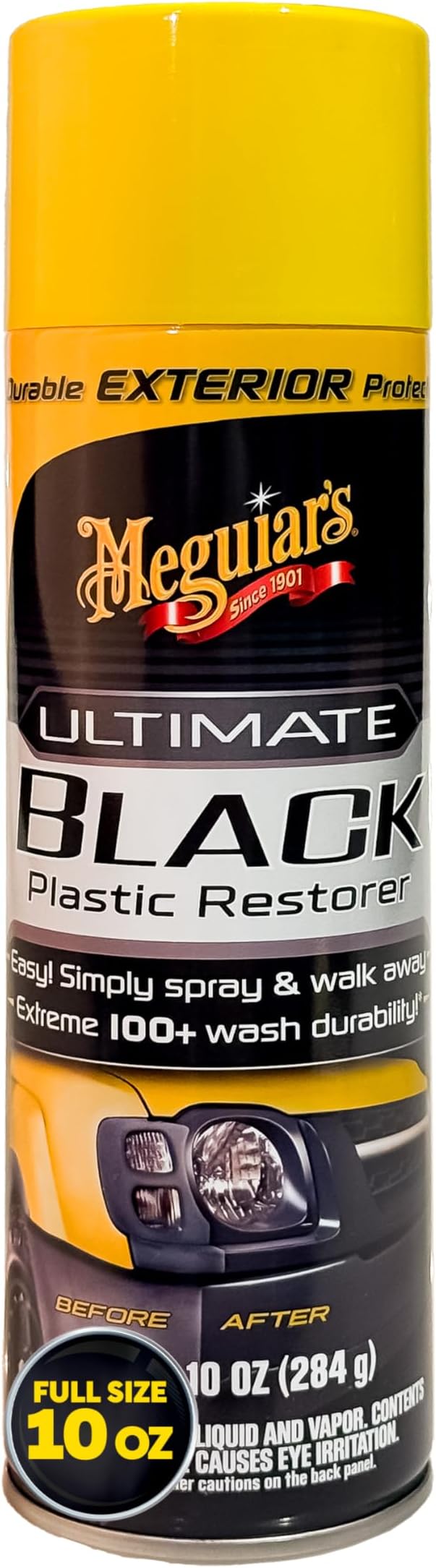 Meguiar's Ultimate Black Plastic Restorer, Restore Faded Exterior Trim, Add Shine and Protect Exterior Surfaces with Durability and UV Protection, Makes Plastic Look Like New, 10 Oz Aerosol
