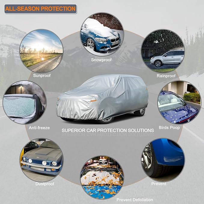 Kayme Large SUV Car Cover Waterproof All Weather, Outdoor Full Size SUV Cover Rain Sun UV Protection, Universal Fit Chevrolet Chevy Suburban, GMC Yukon XL, Ford Expedition Max (215-230 inch)