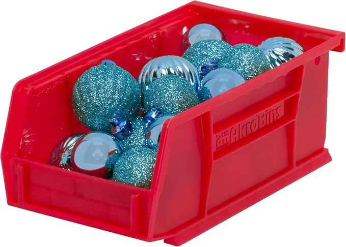 Akro-Mils 30220 AkroBins Plastic Storage Bins, Space-Saving Stackable Bins for Garage, Pantry, Craft Organization, 7" x 4" x 3", Red, 24-Pack