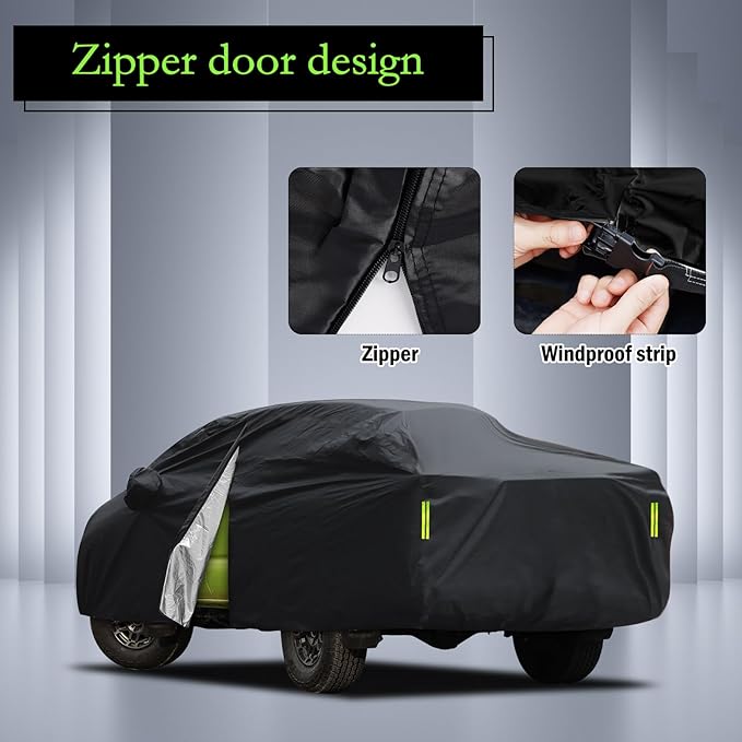 Car Cover Custom Fit for Toyota Tacoma 2005-2025, Waterproof All Weather for Automobiles Full Exterior Cover Rain Sun Snow Protector with Door Zipper Black