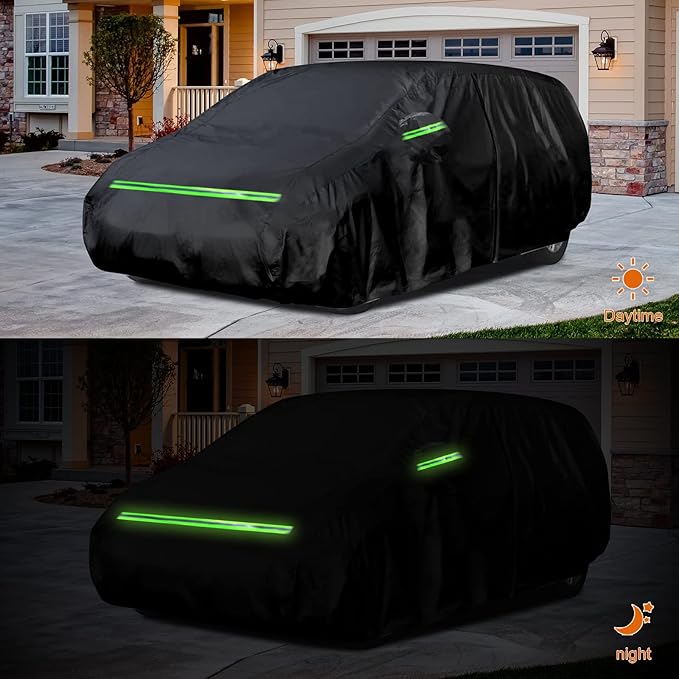 Waterproof Car Cover Replace for 2008–2025 Chrysler Town & Country, Chrysler Pacifica and Dodge Grand Caravan Minivan, 6 Layers All Weather Car Cover with Zipper Door for Snow Rain Dust Protection