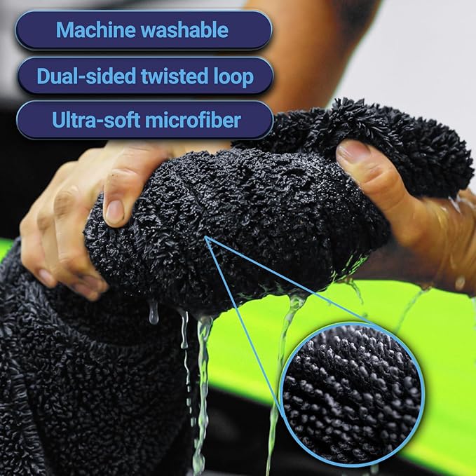 Car Drying Towels Extra Large Super Absorbent - Professional Grade 1400 GSM 24"x36" Microfiber Twisted Loop Design Is The Perfect Choice When You Want A Safe Scratch Free And Streak Free Finish