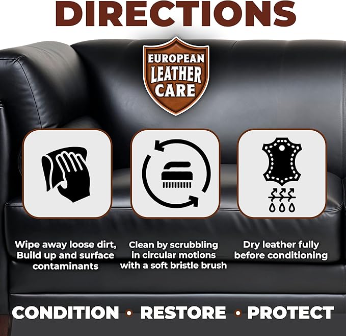 European Leather Care Leather 16 oz Conditioner for Leather Couch, Furniture, Shoe, Leather Jacket, Purse, Boot Cleaner, Leather Conditioner Car Leather Cleaner Leather Repair Restorer All Natural USA