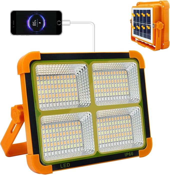 CREATESTAR Solar Portable Camping Light with Stand, 100W 12000mAh Battery Rechargeable Light with 4 Modes, LED Cordless Flood Lights for Work, Emergency Power Failure, Car Repair