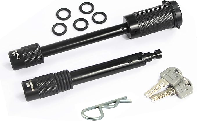 MaxxHaul Hitch Pin Lock Set 2 Hitch Pins 1/2" and 5/8" with 1 Shared Lock Keyed Alike Anti-Theft Trailer Hitch Lock for Class I-V Receivers Weatherproof (50151)