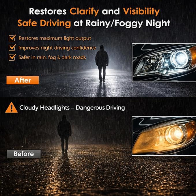 Headlight Restoration Kit, 2-Step Headlight Cleaner & Protective Coating Wipes, Removes Oxidation & Restores Clarity, Long-Lasting UV Protection, Headlight Polish No Tool Required