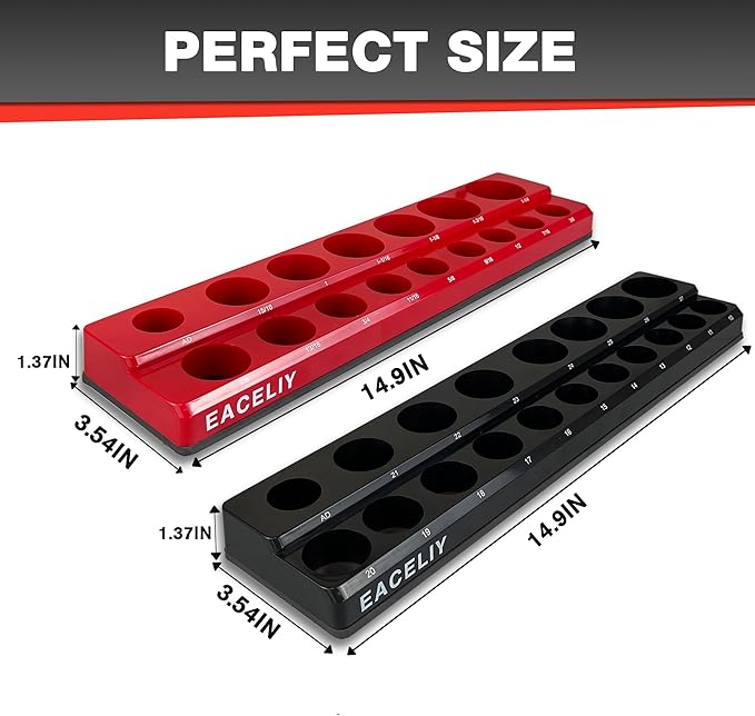 1/2" Magnetic Socket Organizer Set, 2-Piece SAE & Metric Socket Holder Kit,，Tools tray， holds 35 Deep and Shallow 1/2" Sockets, attaches to steel box/tool cart (sockets not included)
