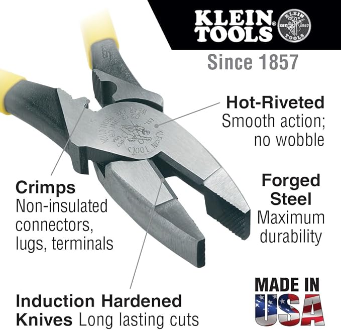 Klein Tools 9-Inch Lineman's Crimping Pliers and Klein-Kurve 8-18 AWG Wire Stripper/Cutter Bundle