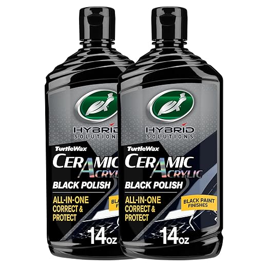 Turtle Wax Hybrid Solutions Ceramic Acrylic Black Car Polish and Wax, Car Scratch Remover & Car Paint Restorer for Black Cars, Deep Shine, Ceramic Coating Protection & Water Beading, 14 oz (Pack of 2)