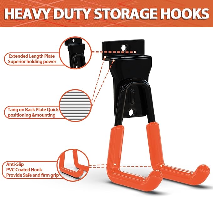 3-H Slatwall Hooks 18 Pack Heavy Duty Multi Sizes, Slatwall Accessories & Hangers Compatible with Proslat Handiwall Crownwall StoreWALL, Garage Slat Wall Hooks for Tools & Daily Items(Orange)