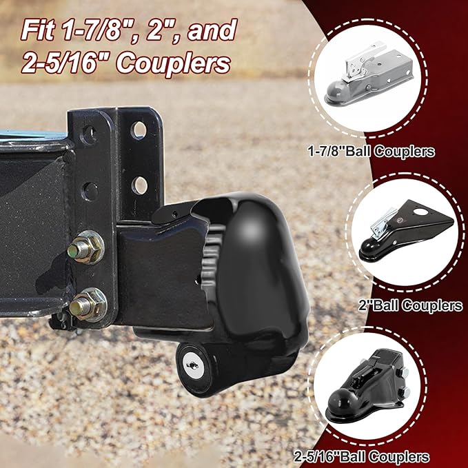 Cenipar Trailer Hitch Lock Universal Size Fit 1-7/8", 2", and 2-5/16" Couplers, Heavy Duty Steel, for Vehicles, Trailers, and RVs(Black)