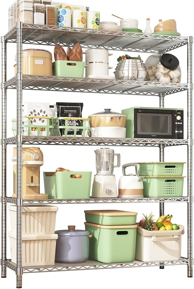 45" W x 20" D x 72" H Heavy Duty Wire Shelving Unit, 5-Tier Utility Storage Rack 2000 lbs Capacity, Adjustable Garage Shelves for Kitchen Garage Pantry, Easy Assembly
