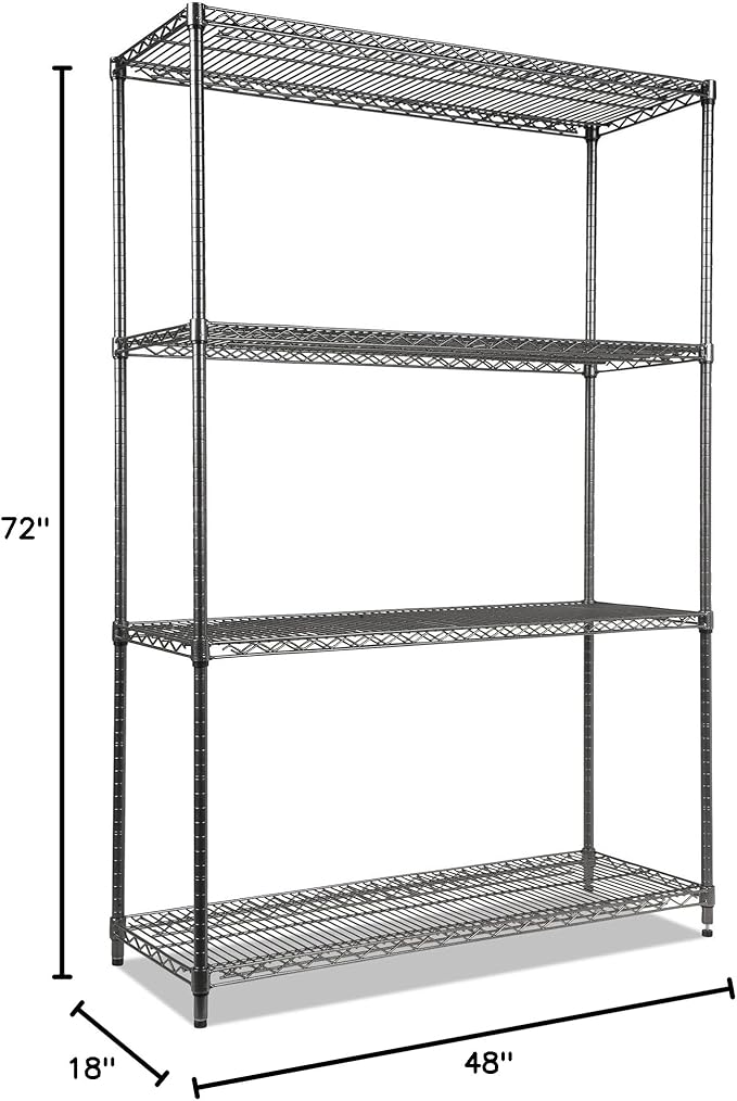Alera Wire Shelving Starter Kit, Four-Shelf, 48w x 18d x 72h, Black Anthracite