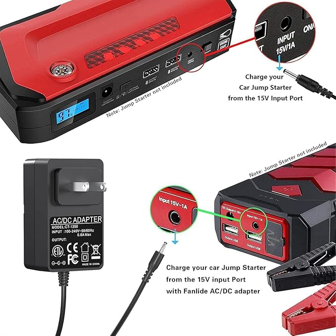 15V 1A Power Supply Charger for Car Jump Starter, Peak 450A 500A 600A 800A 1000A for Auto Battery Booster Schumacher TACKLIFE T6 DBPOWER DJS50 GOOLOO Power Supply