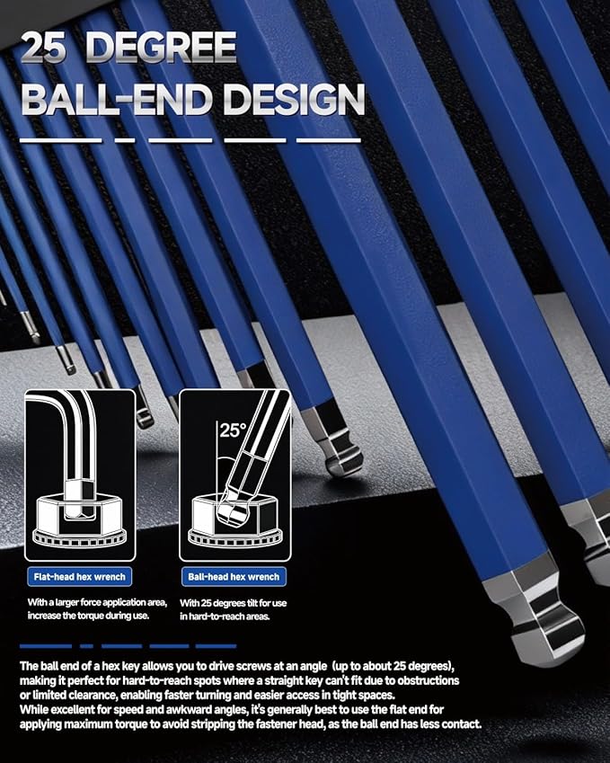 13-Piece Large Allen Wrench Set, Long Arm Ball End Hex Key Set, Metric 2mm-19mm Sizes, S2 Alloy Steel, Anti-Rust for Mechanic, Car & DIY, PTM01013P
