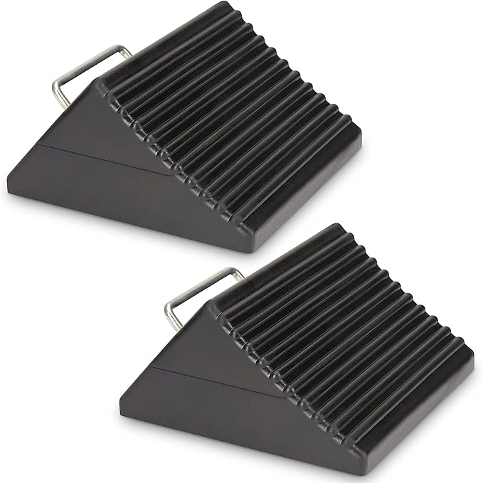 Wheel Chocks for Cars, RVs, Trucks, Trailers, and Vehicles G.V.W. up to 6T, 2 Pack - Anti Slip Bottom Tire Chock for All Weather Use - RV, Travel Trailer, Pop Up Camper Accessory
