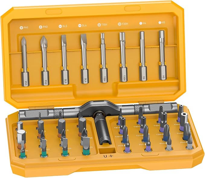 All in One 42 in 1 Magnetic Screwdriver Set Compact Precision Repair Kit for Games Console, Tablet, Ring Doorbell, Glasses, DIY Electronics Yellow