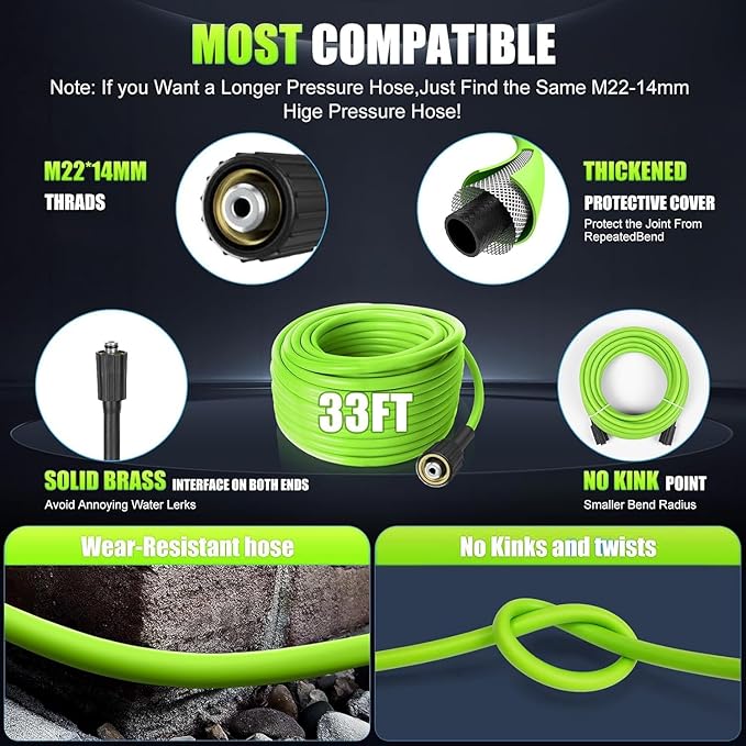 5000 PSI Professional Electric Pressure Washer,4.0 GPM Heavy Duty Power Washer with 4 Nozzles,Foam Cannon,33FT Hose and 500ml Soap Bottle for Home/Cars(Green)