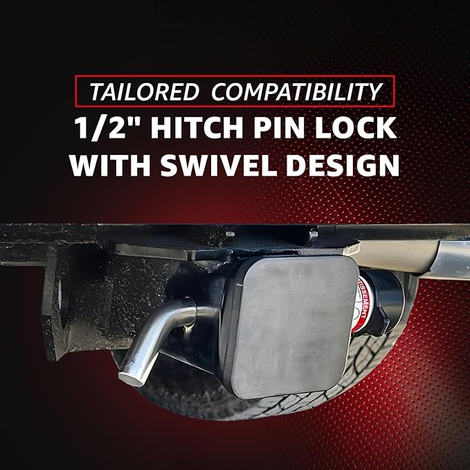 AMPLock - U-HLP12 1/2" Heavy Duty Trailer Hitch Lock with Swivel Design - Anti theft, Keyed Alike, Patented RV Trailer Hitch Lock Pin with Keys for 1.25"x1.25" Receiver Tube, Stainless Steel Tow Locks