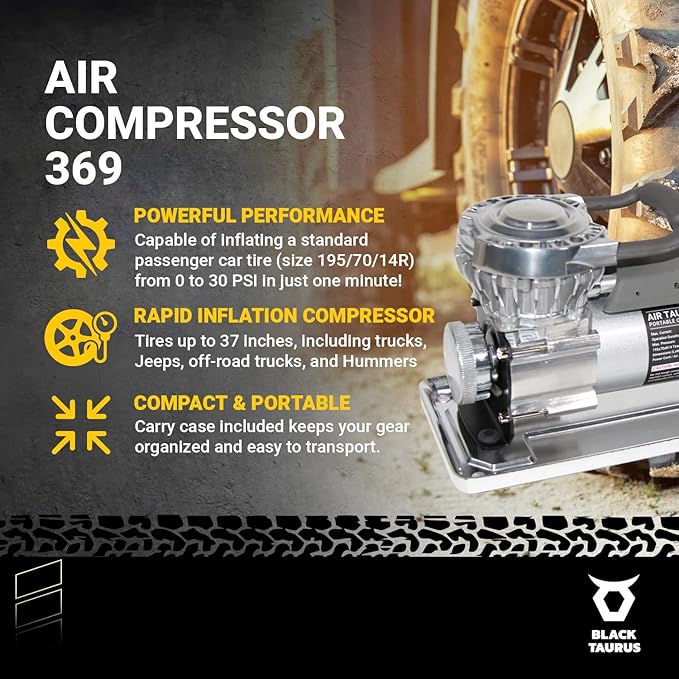 Tire Inflator Portable Air Compressor, 12V Air Compressor / 24V 150 PSI for Car, Truck & 4x4 – Dual Motor Heavy Duty Air Compressor for Car Tires, Tire Inflator with Gauge, Long Air Hose
