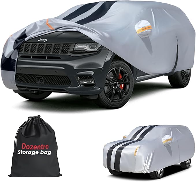 Multi-Layer Car Cover Custom Fit for Jeep Grand Cherokee(2010-2026), 100% Waterproof All Weather for Automobiles, Gift with Towel, Heavy Duty Car Covers for Rain Sun UV Protection with Door Zipper