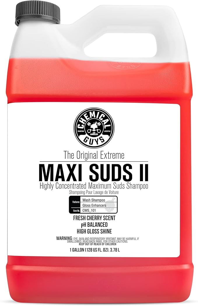 Chemical Guys CWS_101 Maxi-Suds II Foaming Car Wash Soap (Works with Foam Cannons/Guns or Bucket Washes) Safe for Cars, Trucks, Motorcycles, RVs & More, 128 fl oz (1 Gallon), Cherry Scent