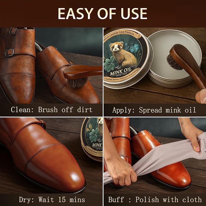 Mink Oil for Leather Boots, Leather Cleaner and Conditioner 3.53oz, All-Natural and Waterproof