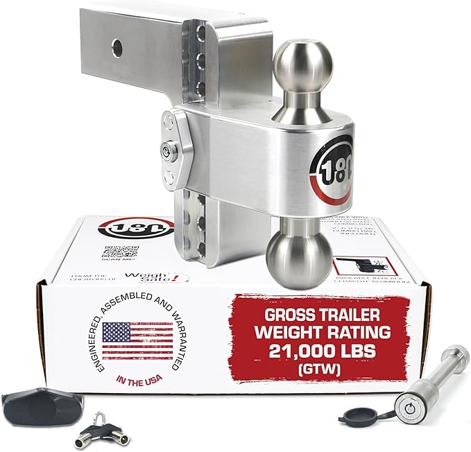 Weigh Safe 180-Degree Trailer Hitch - Adjustable Trailer Hitch for Towing - Compatible with 3" Receivers - 6" Drop, Stainless Steel Tow Balls, 21,000 GTW, 2-Piece Lock Set