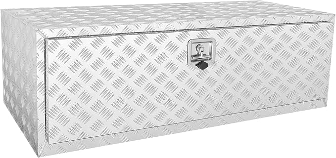 VEVOR Underbody Truck Box, 48"×24"×24" Pickup Storage Box, Heavy Duty Aluminum Diamond Plate Tool Box with Lock and Keys, Waterproof Trailer Storage Box with T-Handle Latch for Truck, Van, Trailer