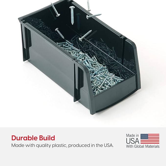 IRIS USA Small Stackable Storage Bins, 12-Pack, 7.5 x 4.5 x 3 inch, |Made in USA|, Plastic Open Front Shelf Bin for Organizing Parts, Hardware, Tools, Supplies, Garage Shelf, Pantry - Black