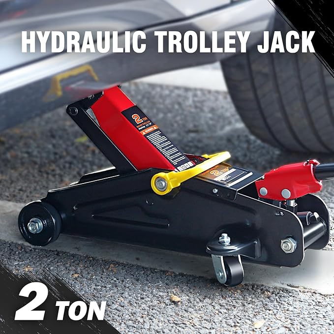 PM PERFORMOTOR Low Profile Hydraulic Trolley Service/Floor Jack, 2 Ton (4000 lbs) Capacity, Lifting Range 5.1"-13",Black,PM-TOL-FJ20-BK