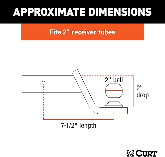 CURT 45134 Fusion Trailer Hitch Mount with 2-Inch Ball & Pin, Fits 2-In Receiver, 7,500 lbs, 2" Drop
