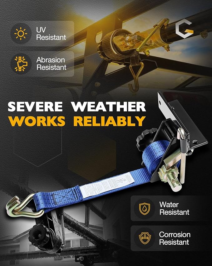 Lumber Rack Ratchet Straps, W/J-Hook (2PCS), 1.4" Black Square Tube Mount, 1.5" Wide x 7.5' Long, Blue Ladder Rack Ratchet Straps, 500 lbs Load Heavy Duty, Truck Rack Straps, Pipe/Roof Rack Strap