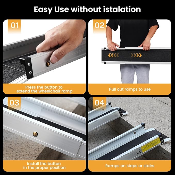 Wheelchair ramp 7FT, Lightweight, Retractable and Portable, can be Used for Wheelchair ramps, Comes with a Handbag