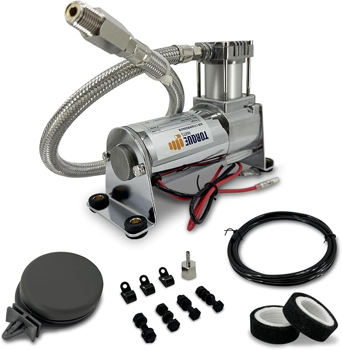 TORQUE 12V Heavy Duty 444c Air Compressor Kit - 120 PSI, Portable Single Port, Replaces Air Lift 16092 16192 - Compressor for Train Horns, Air Horns, Air Ride Suspension, Train Horn Systems (TR16192)