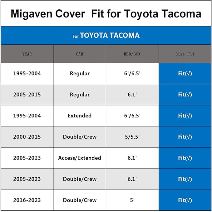 Car Cover Custom Fit for Toyota Tacoma 2005-2025, Waterproof All Weather for Automobiles Full Exterior Cover Rain Sun Snow Protector with Door Zipper Black