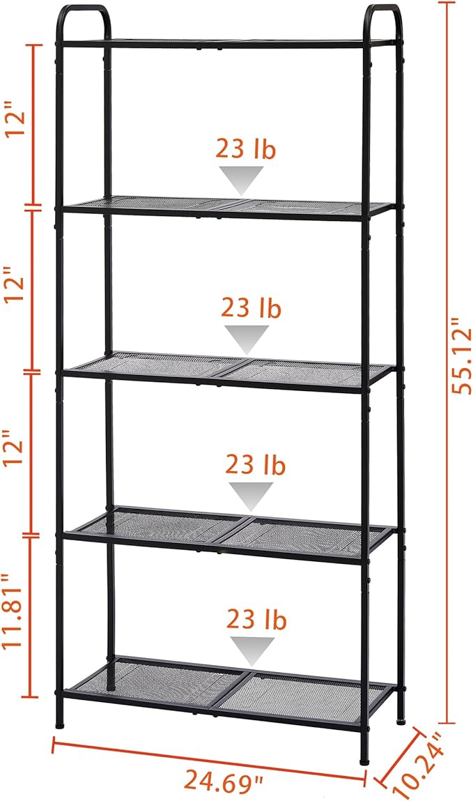 Tajsoon 5 Tier Bathroom Shelf Unit Free Standing Shelves, Metal Display Shelf, Multipurpose Storage Shelf for Bathroom, Kitchen, Entryway, Living Room, Industrial Style, Metal