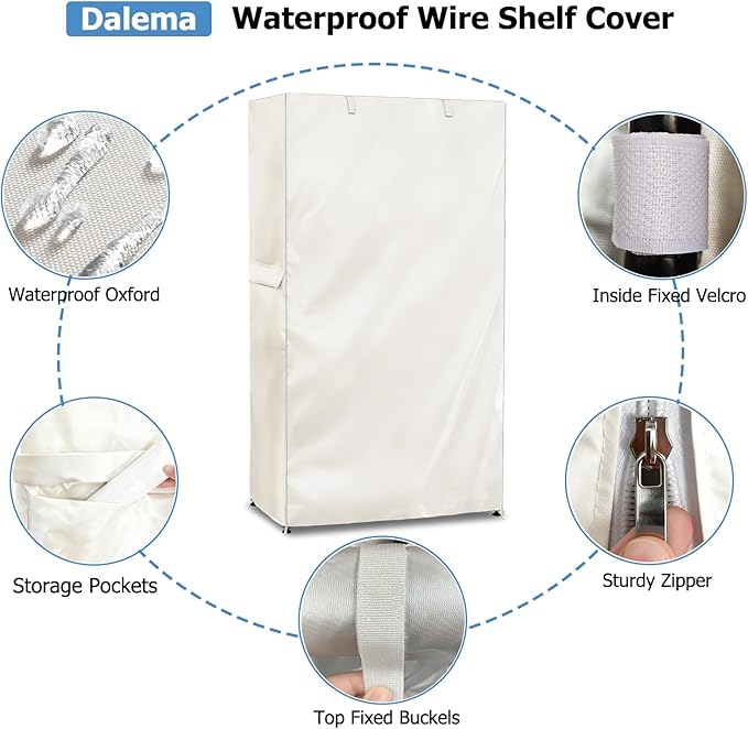 Storage Shelf Cover,Outdoor Heavy Duty 600D 48''W x 24''D x 72''H Dustproof Waterproof Shelf Covers for Wire Shelving,Storage Rack Cover with Zipper,White