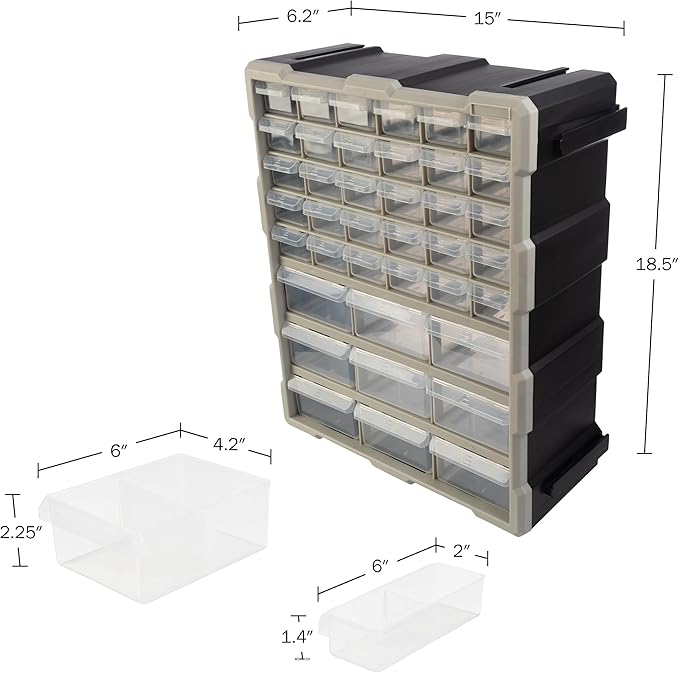 Stalwart 39-Drawer Plastic Small Parts Organizer - Desktop or Wall Storage Drawers for Organizing Hardware, Crafts, Garage, or Classroom (Black)